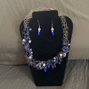 Blue and silver necklace and earrings